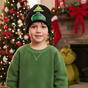 NEW The Grinch Christmas Beanie‎ Hat Black Winter Warm Knit One Size